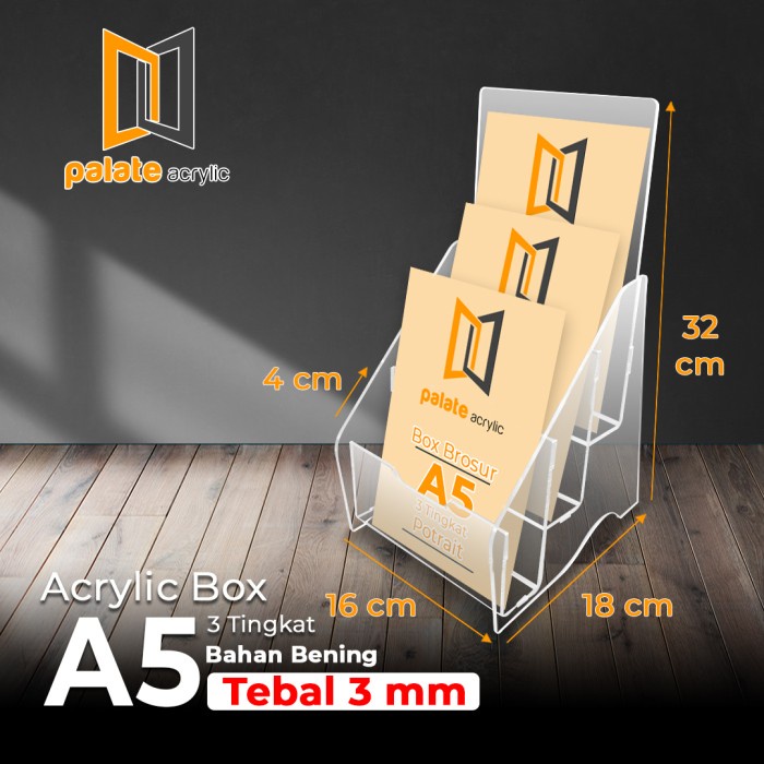 

BARANG TERLARIS TEMPAT BROSUR A5 3 SUSUN / Acrylic Rak Brosur A5 3 Layer Terlaris 3MM