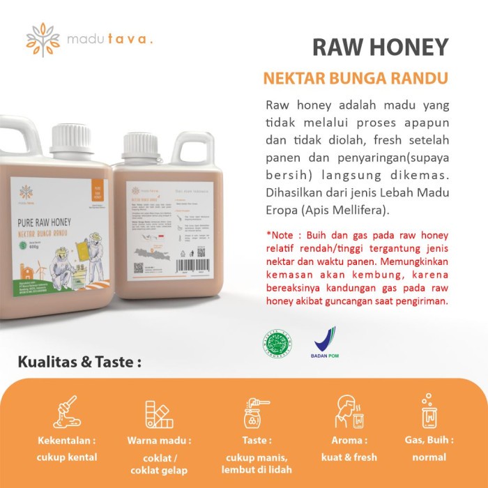 

BARANG TERLARIS Madu Murni Asli Tava 1kg Nektar Randu 100% Pure Raw Honey Sarang Alami