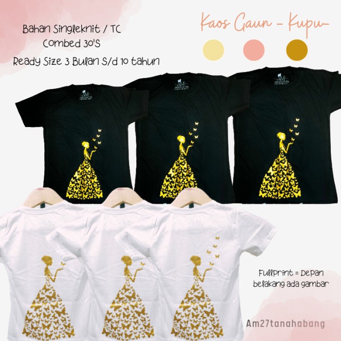 KAOS GAUN KUPU ANAK 3 BULAN S/D 10 TAHUN SABLON FOIL EMAS