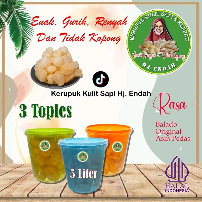 

kerupuk kulit 5 ltr 3 toples, snack cemilan gurih renyah Sapi Asin Makanan Keripik
