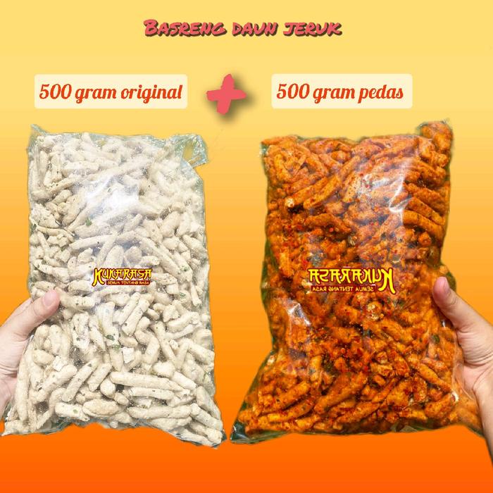 

PAKET HEMAT 500gram basreng pedas + original (500gram) kukarasa snack