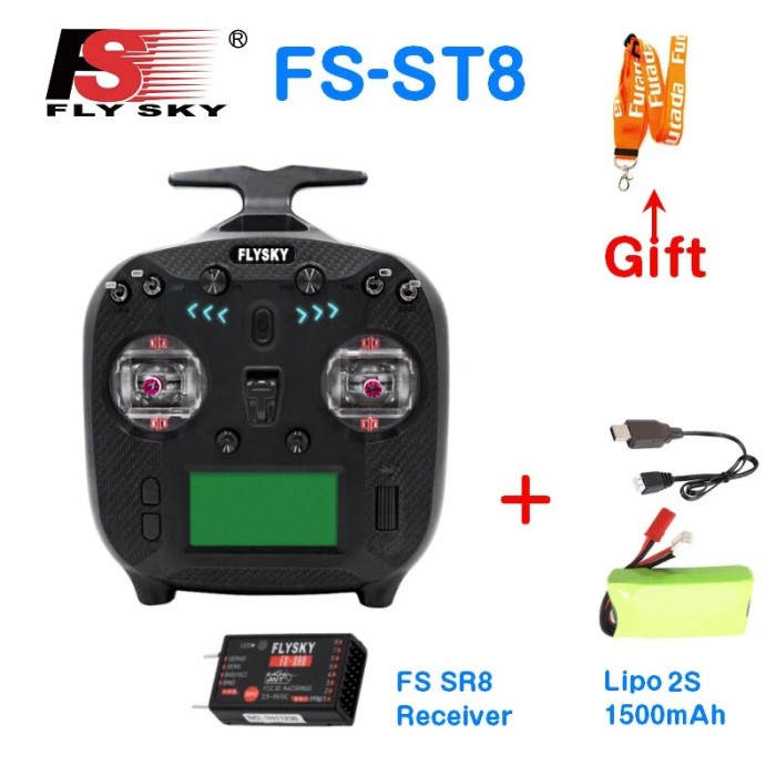 In Stock FlySky FS-ST8 2.4GHz 10CH Radio Transmitter With 2S Lipo