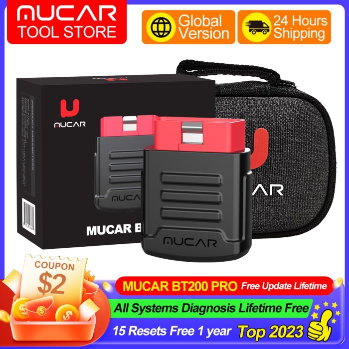 MUCAR BT200 PRO OBD2 Scanner for Cars Full System Free Lifetime 15