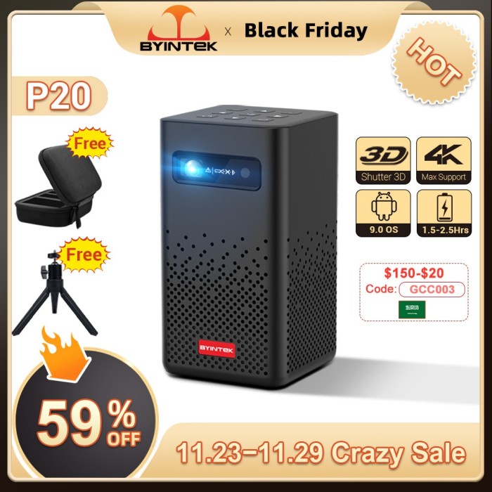 BYINTEK P20 3D 4K Cinema 1080P Smart Android Wifi LED DLP Home