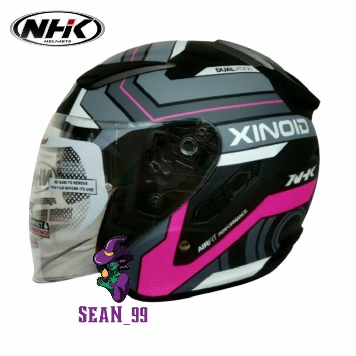 HELM NHK R1 XINOID BLACK DOFF PINK DOUBLE VISOR ORIGINAL