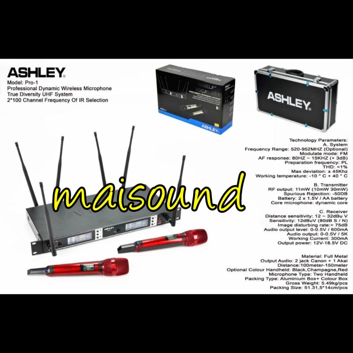 MIC WIRELESS ASHLEY PRO 1 PEGANG MICROPHONE ASHLEY PRO1 ORIGINAL MERAH