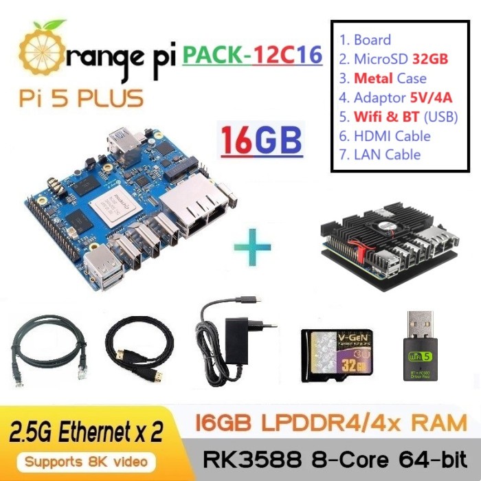 TERMURAH PACK-12C16 : ORANGE PI 5 PLUS (16GB RAM) - COMPLETE SET