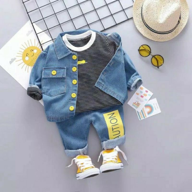 Promo  Setelan Jacket Kaos Celana Jeans 2 Tahun Anak Laki-Laki Cowok
