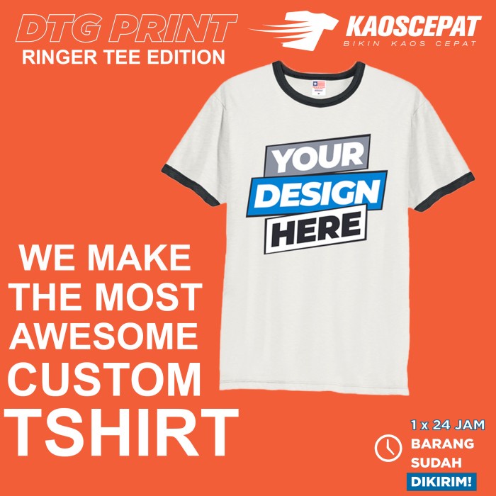 CUSTOM TSHIRT KAOS SATUAN SABLON DTG FULL COLOR RINGER TEE TAG NSA