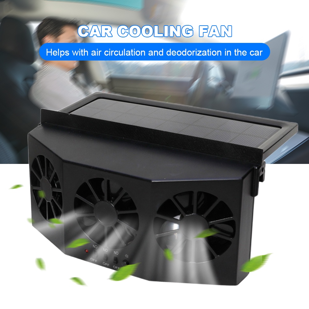 Car Cooling Fan Air Circulation Fan 3 Heads Car Cooler Portable Deodorization Ventilator Solar Charg