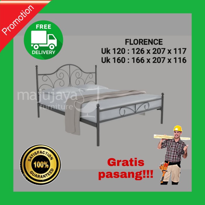 Ranjang besi Florence 120 X 200 dan 160 X 200/ Tempat tidur besi