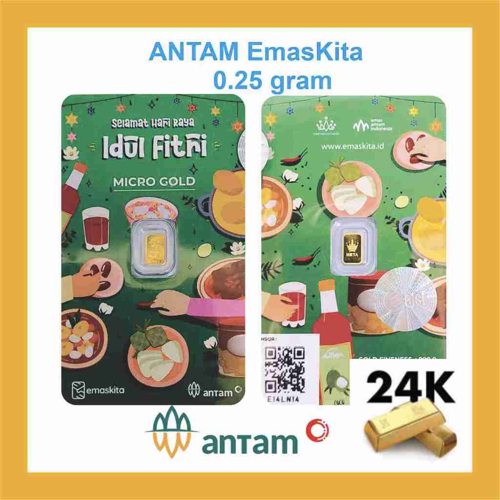 LM LOGAM MULIA ANTAM 0,25 0.25 GRAM HARTADINATA EMAS KITA IDUL FITRI LEBARAN EID MUBARAK KARTU