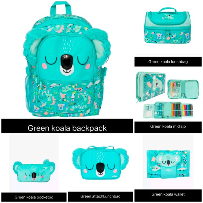 

Smiggle Koala Green Backpack, Pencil Case, Lunch Bag, Stationery/Kado Kode 1352