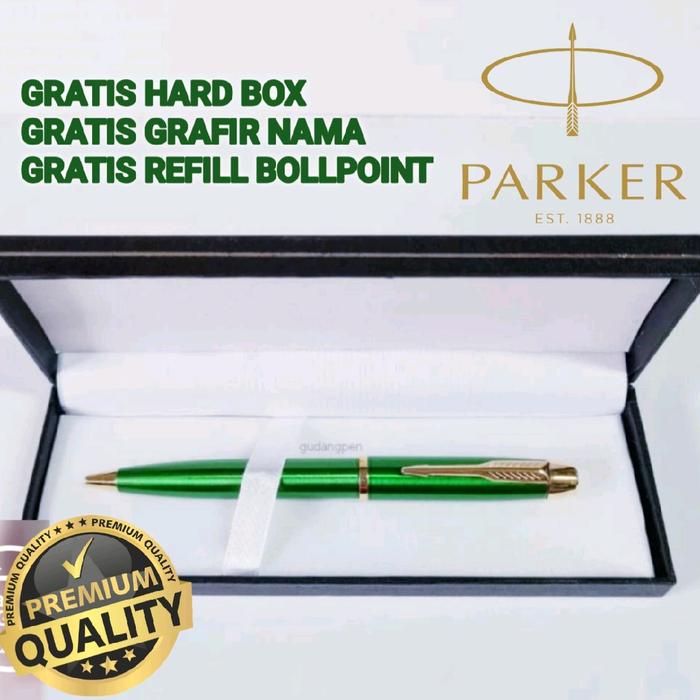 

Bollpoint Parker Green Stainless Clip Gratia Hard Box & Grafir Nama Alat Tulis Stationery Kode 1363