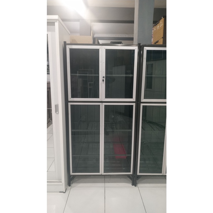 Lemari Rak Piring Kaca Riben 2 Pintu Lemari Dapur Bandung Bisa SPK-