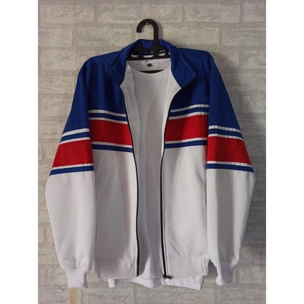 ^ JAKET TRAKTOP BIRU/ PUTIH LIS MERAH