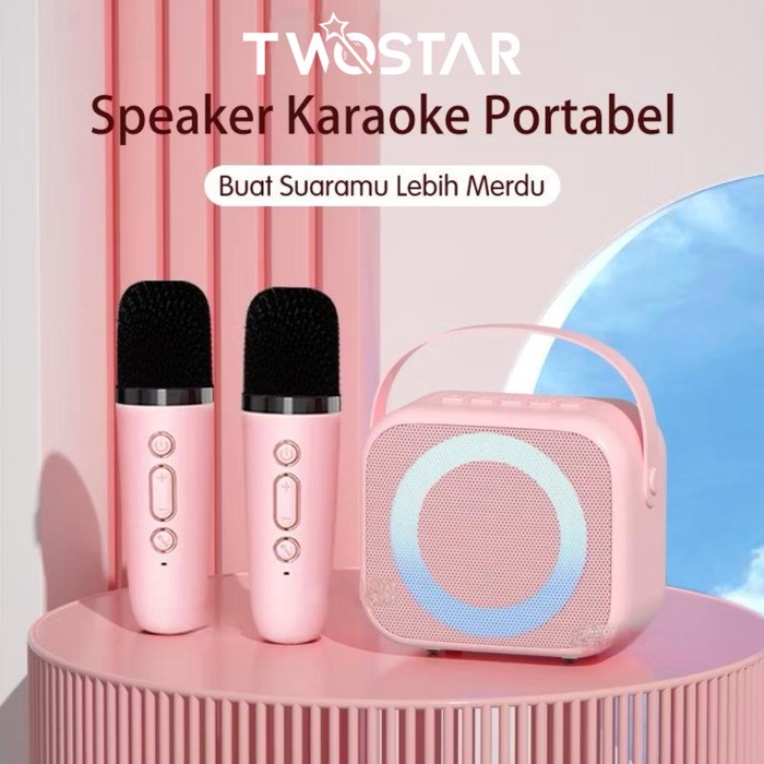 Microphone Speaker Bluetooth 2 Mic Wireless Karaoke Set Mini Portable
