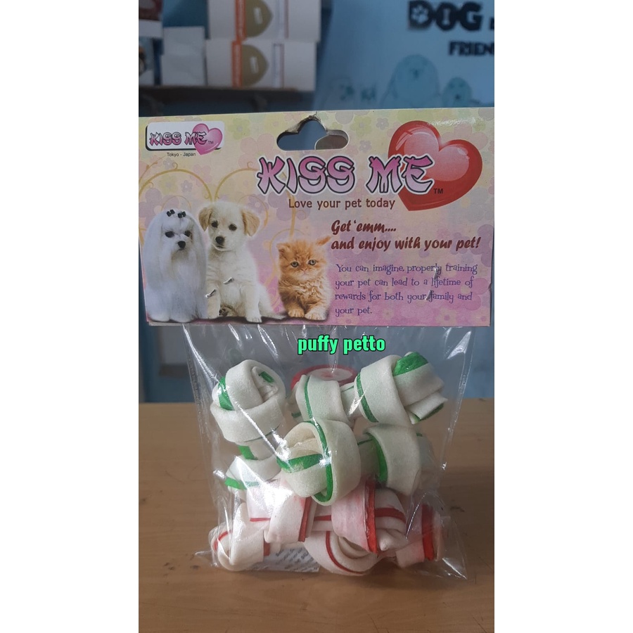 

puffy petto KISSME 2 Color RAWHIDE Dog Snack KNOTT Bone isi 6