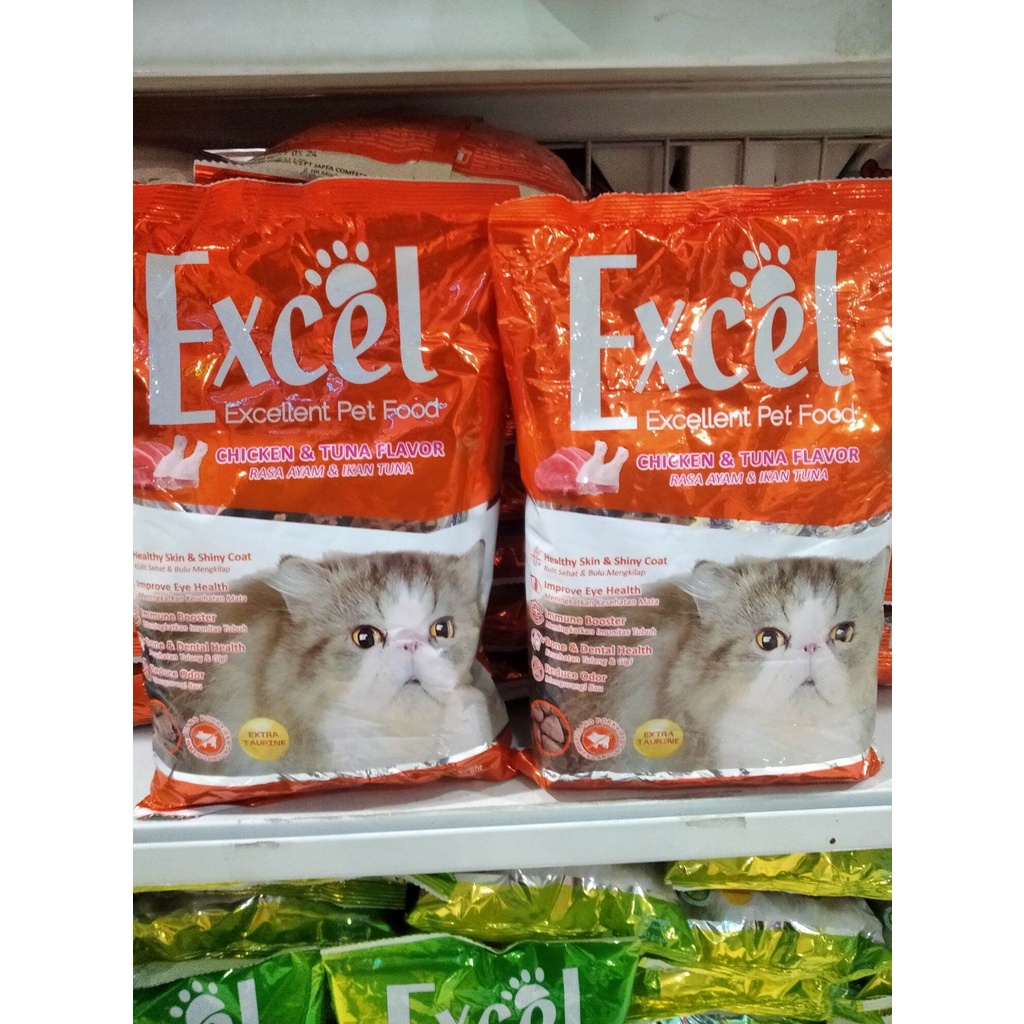 

Excel segitiga paket 1kg 2pcs makanan kucing excel chicken tuna