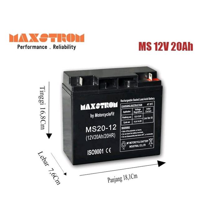 Ready Jt Aki Genset 12V 20Ah Aki Kursi Roda Maxstrom 12V 20Ah Vrla