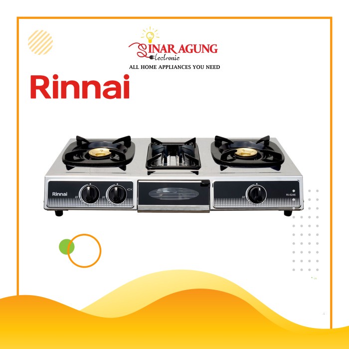 RINNAI KOMPOR GAS 2 TUNGKU DAN PEMANGGANG RI524E / RI-524E [STAINLESS]