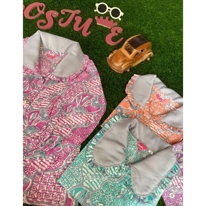 Diskon Baru Batik Costume Blus Batik Anak Cewek Hijab Berkerah Berkancing Lengan Panajang Atasan