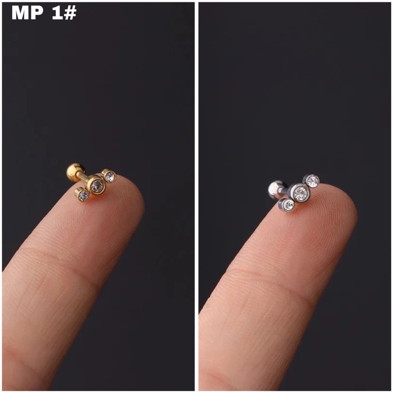Earring piercing stainles stell emas dan silver PREMIUM / anting piercing titanium untuk helix,