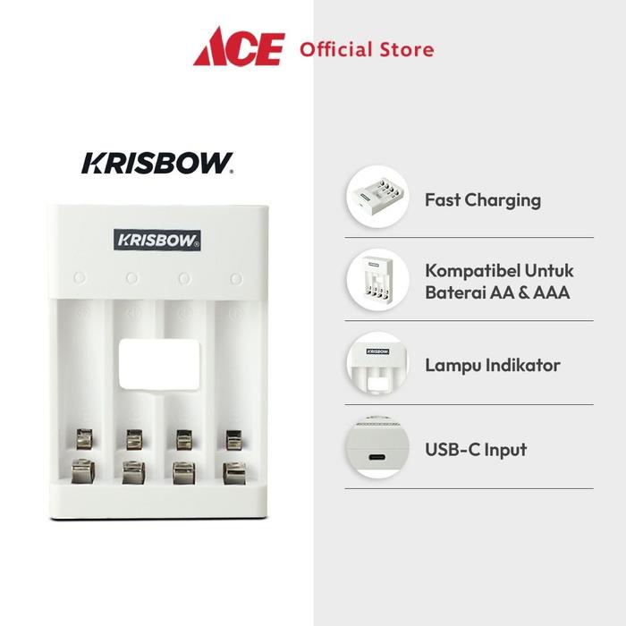 Viral Krisbow Charger Baterai 4 Slot Aa/Aaa Fast Charging Casan Batre Isi Ulang Peralatan Elektronik