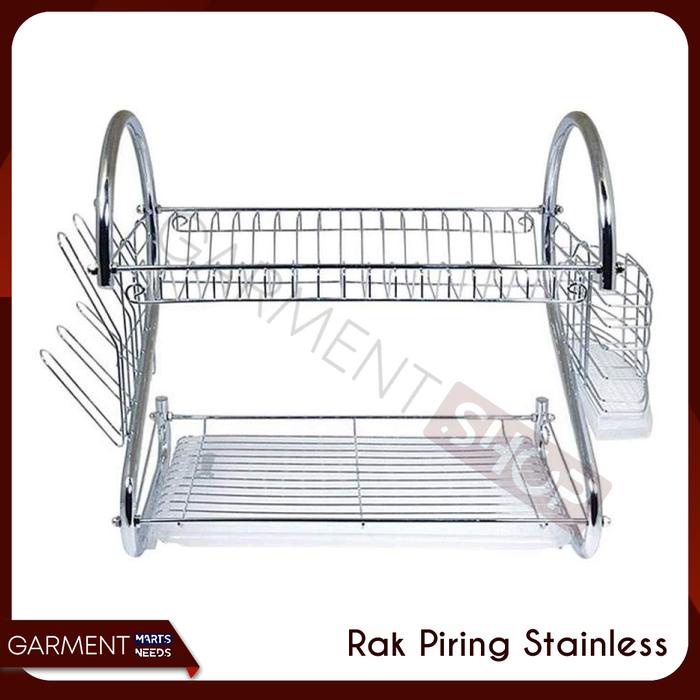 TERBARU Rak Piring Stainless 2 Susun Anti Karat Peralatan Dapur Besar buah