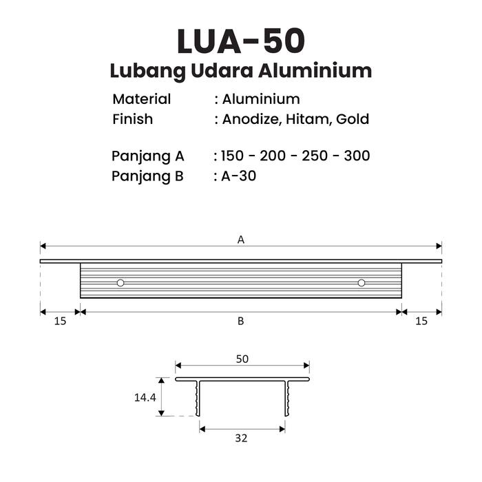 Lubang Udara Aluminium Huben Ventilasi Angin Kitchen Set Saringan Hawa Laci Lemari Kabinet Silver