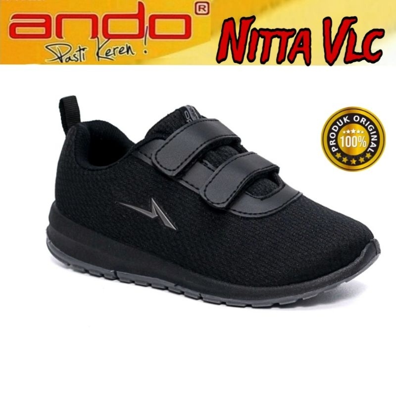 Limited Ando Sepatu Sneaker Anak Sekolah Cewek Cowok Kecil Tanggung Kretekan Tanpa Tali Hitam Putih