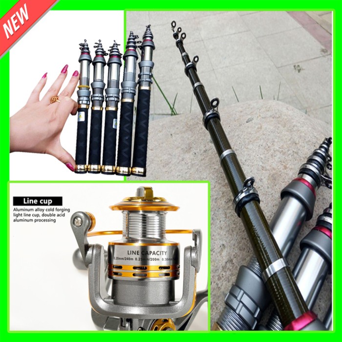 SET JORAN PANCING CARBON FIBER TELESCOPIC MINI POCKET FISHING ROD