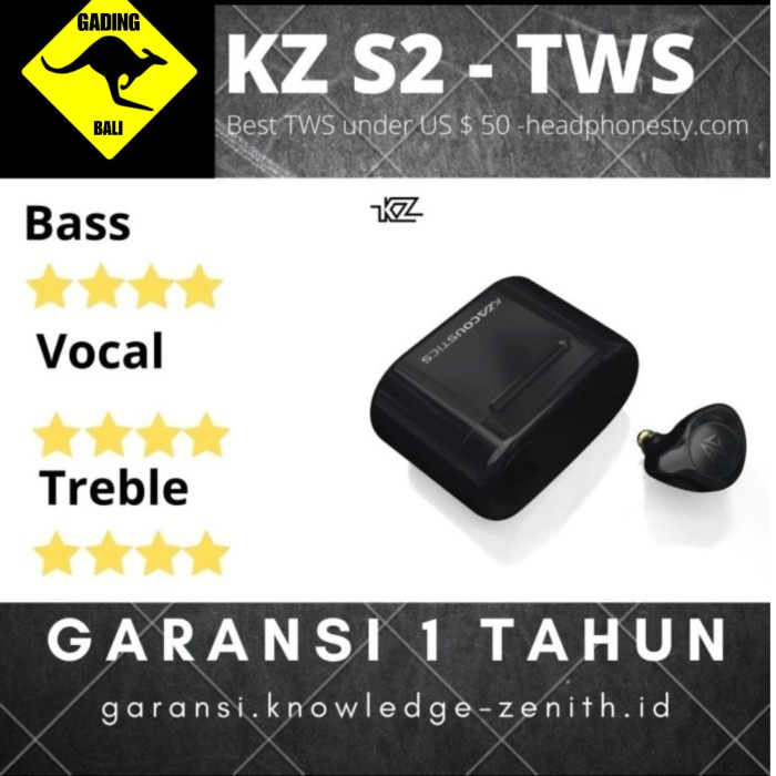 KZ TWS KZ S2 HYBRID HEADSET BLUETOOTH GANG MODE KNOWLEDGE ZENITH Harga MurahBebas