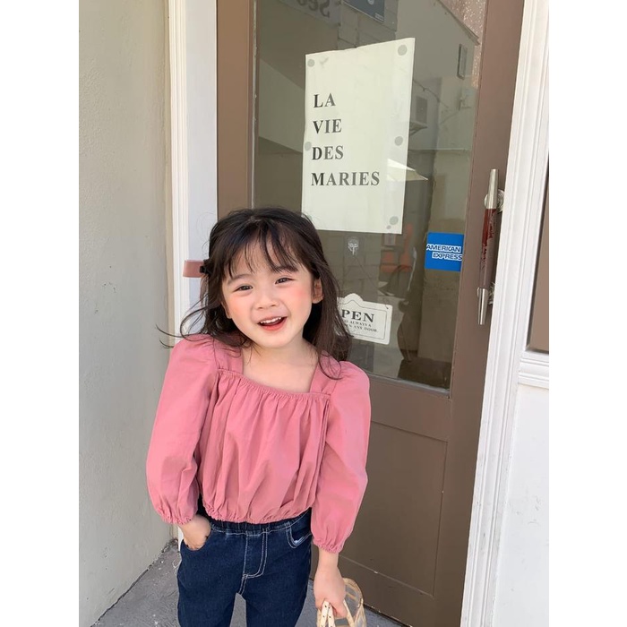 Harga Promo Atasan Anak Perempuan Lengan Panjang / Baju Anak Perempuan Sabrina Kerut / Blouse Anak