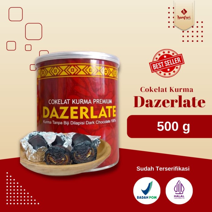 

Dazerlate - Chocolates 500gr Cokelat Kurma Premium, Dark Chocolate 100%, Zero Sugar