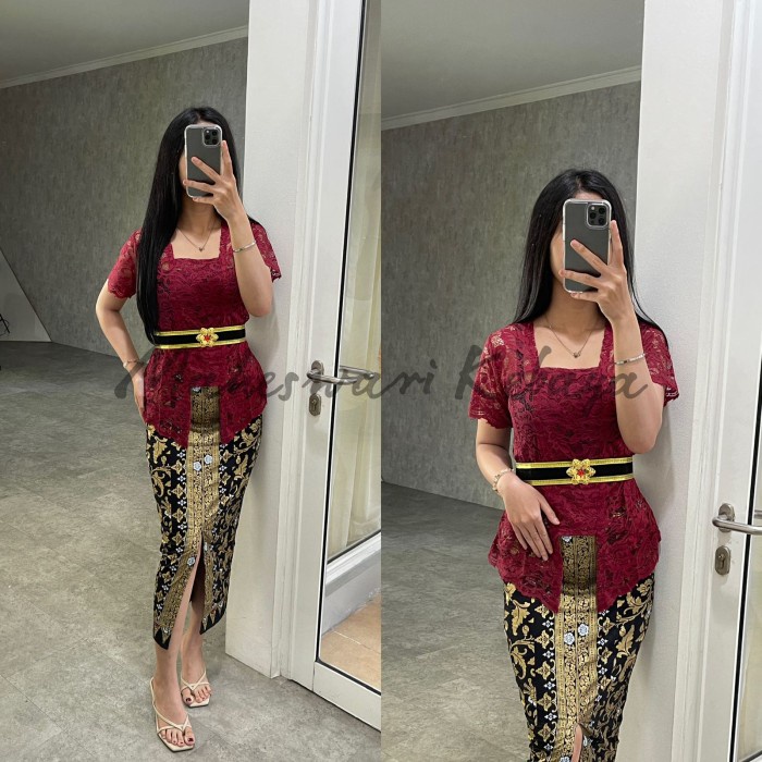 Kebaya Bali Set / Kebaya Modern/Kebaya Bali Pendek Maroon Best Seller