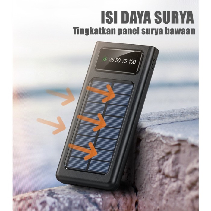 Menarik Powerbank Solar Tenaga Surya 4In1 30000Mah Type C Micro Usb Lightning