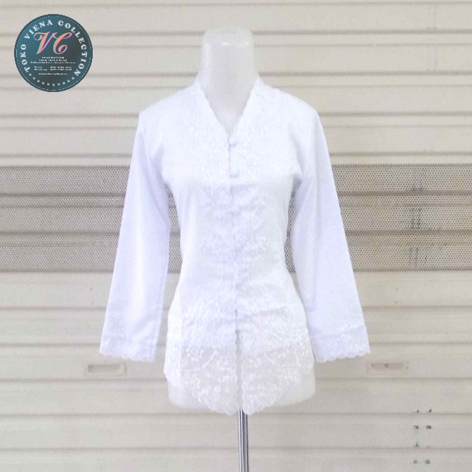 Terbaru Kebaya Encim Modern Lengan Panjang Warna Putih Bersih Polos
