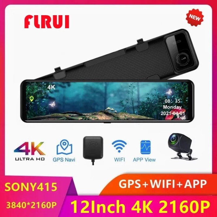 12 Inch 4K Video Recorder Dash Cam WIFI Rear View Mirror GPS Track