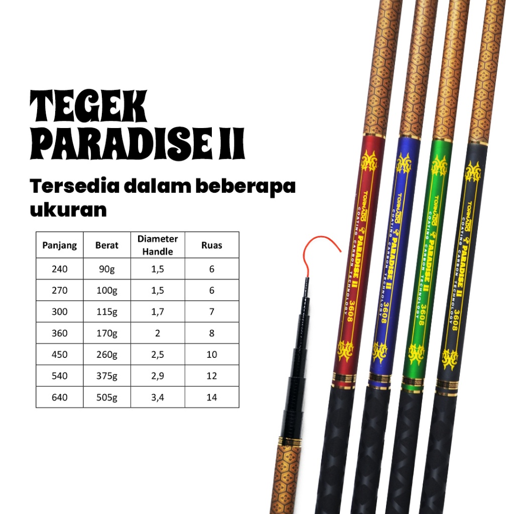 Paradise II Tegek Pancing Fiber Coating Carbon Handle Anti Slip