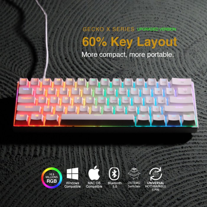[Good] KOODO Gecko 60% Layout RGB Mechanical Keyboard Outemu White Case