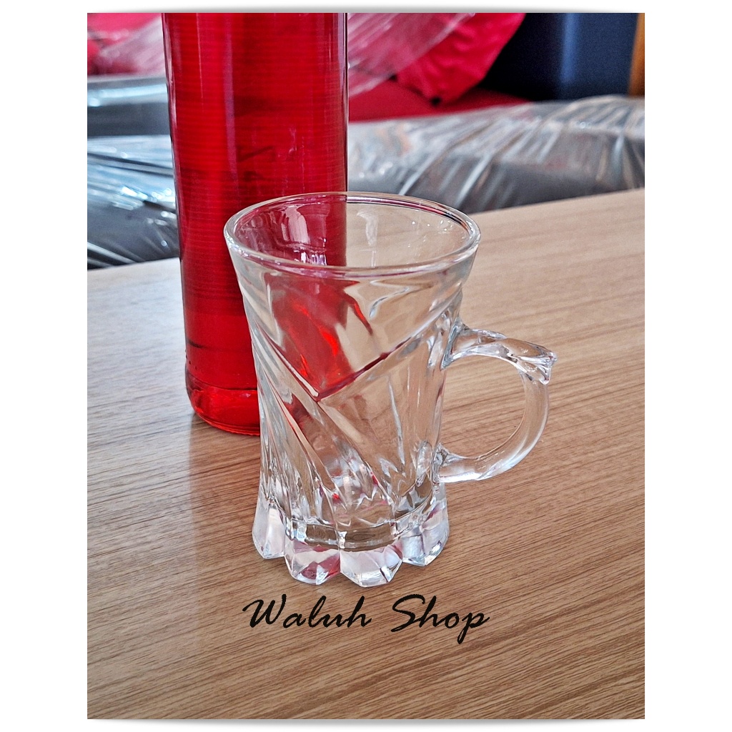 Gelas Semanggi Kopi Kaca Gelas Tebal Gagang Pendek Bening Kopi Isi 6Pcs