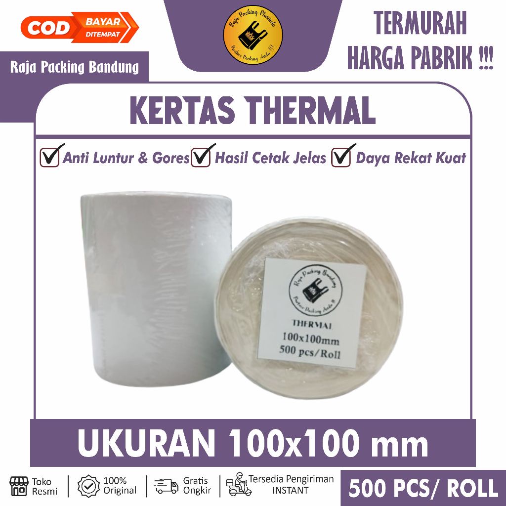 

IK! Kertas Thermal 100x100 mm isi 500 lembar per Roll Label Thermal Kertas Printer Thermal Stiker