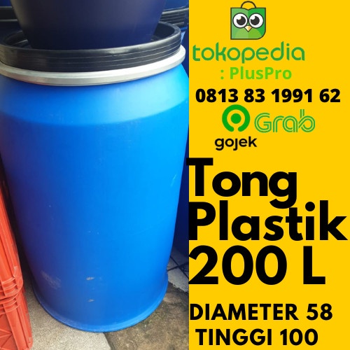 TOP TONG BIRU 200 LITER [100% BARU] PLASTIK HDPE 200 LITER / DRUM TONG AIR -