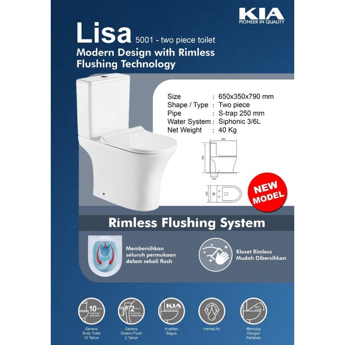 Kloset Duduk Kia Lisa 5001 / Monoblock / Toilet Duduk Kia Lisa