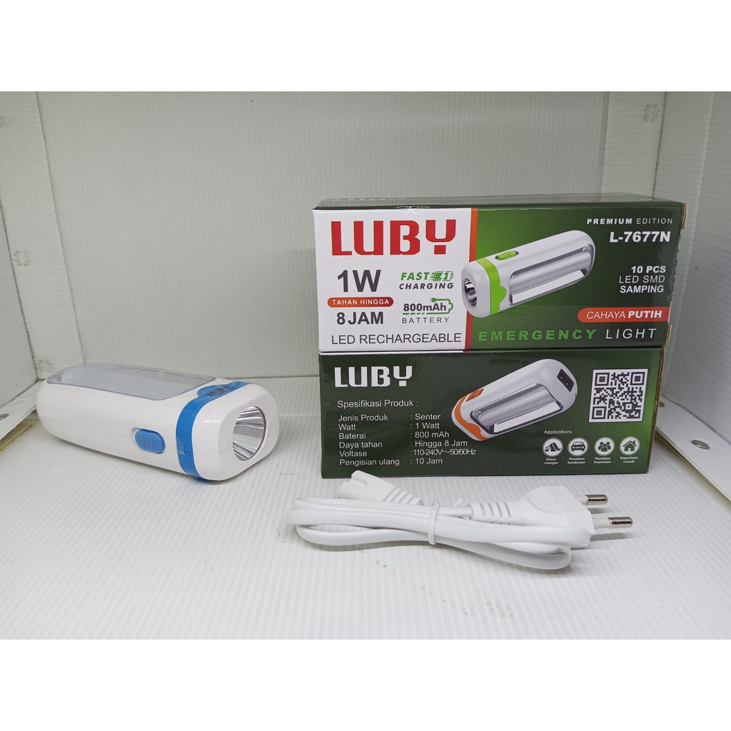 Senter Lampu Emergency Luby L-7677 / Senter Tangan Cahaya Putih L7677