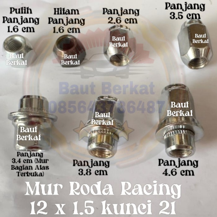 TERPERCAYA mur roda 12x1.5 kunci 21 mur roda racing 12x1.5 mur racing 12x1.5