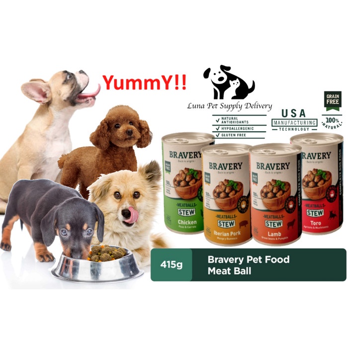 Bravery Wet Food Meatballs Dog Wet Food 415g Makanan Basah Anjing Enak