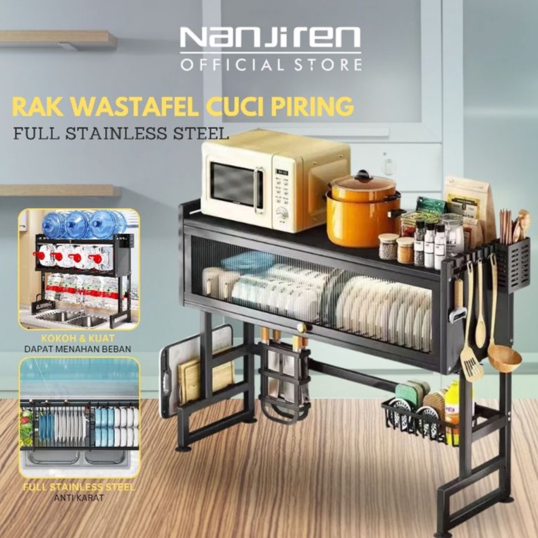 Nanjiren Rak Wastafel Cuci Piring Stainless Rak Pengering Piring 65/75/85/95/105/125cm Kuat & Kokoh