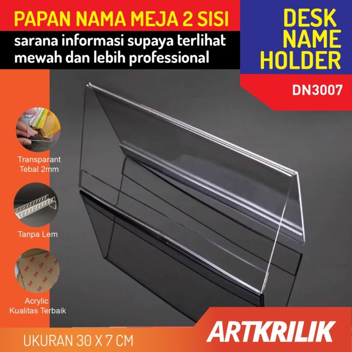 

ATKJaya- PAPAN NAMA MEJA 30 x 7 CM AKRILIK 2 SISI ACRYLIC DESK NAME HOLDER TAG